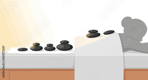 Relaxing spa session with hot stones for muscle therapy illustration