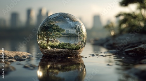 City and Nature Harmony a Globe within a Globe urban and rural fusion