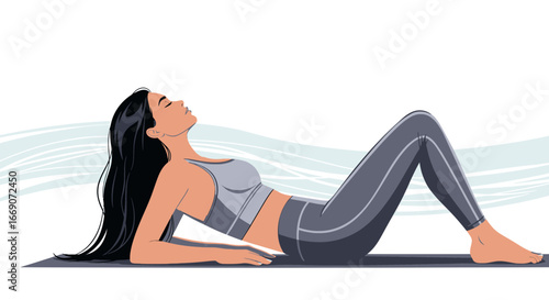 Serene woman relaxing in reclined position for meditation exercise