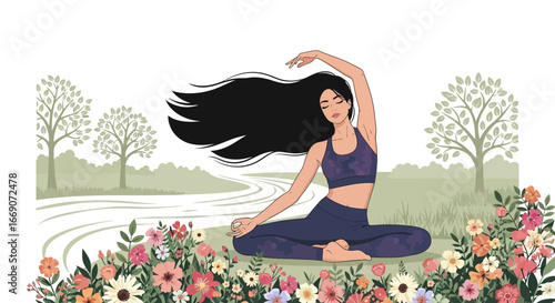 Serene yoga practice among nature's beauty, embracing mindfulness meditation