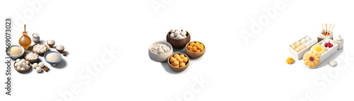 A set of Hangwa assortment PNG with transparent background, cut out style, showcasing colorful traditional Korean sweets made from natural ingredients.