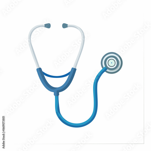 A detailed illustration of a blue and white medical stethoscope, a common diagnostic tool used by doctors and healthcare professionals.