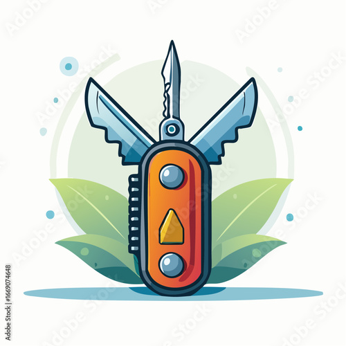 Cartoon Pocket Knife Illustration With Orange And Blue Accents