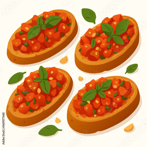bruschetta with fresh tomatoes basil on toasted bread slices
