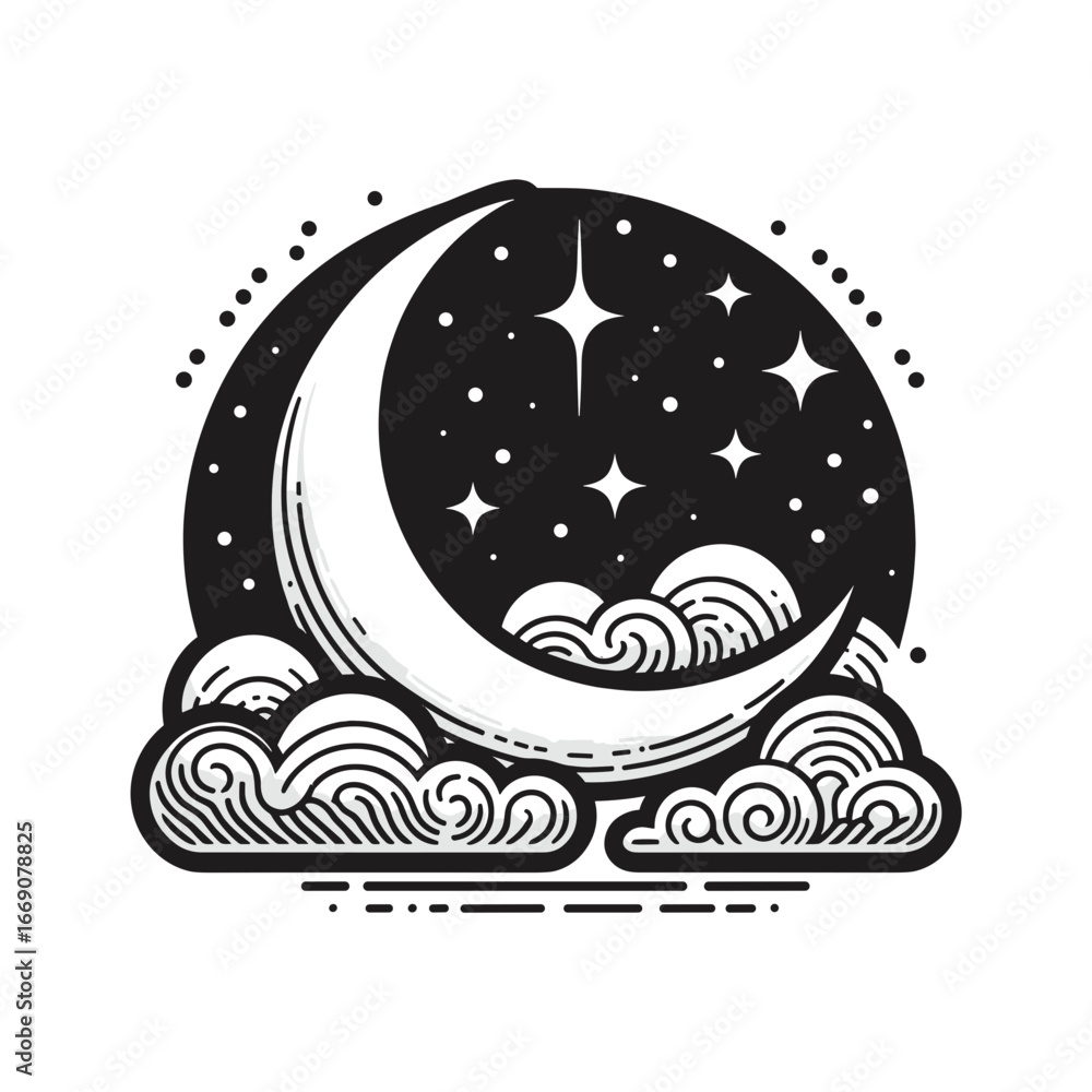 Fototapeta premium Crescent moon with cloud for night services