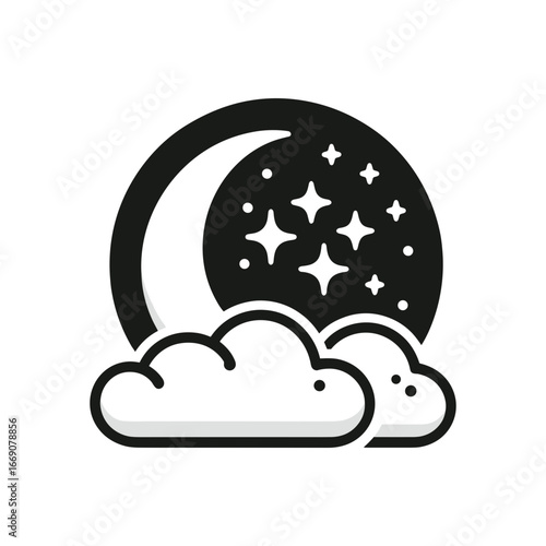 Crescent moon with cloud for night services