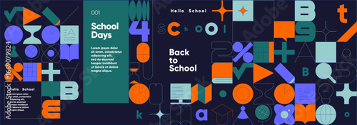 Abstract educational background featuring geometric shapes and symbols in vibrant colors. Perfect for back-to-school themes, educational materials, and creative projects.