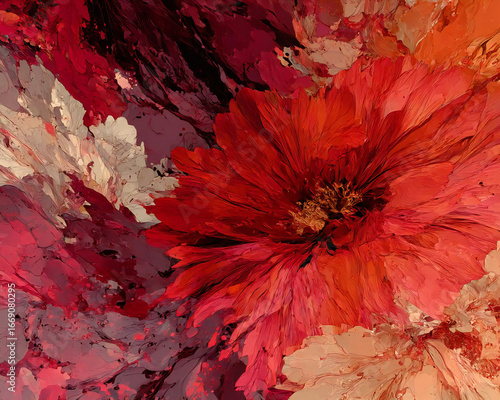 赤いポピーの抽象アートと華やかな花のコンポジション｜Red poppy, abstract floral, 花,ポピー,アート,抽象,赤,装飾