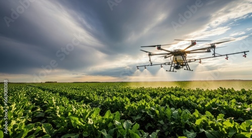 Wallpaper Mural Smart Farming Drone Sprays Crops for Precision Agriculture Under Dramatic Sky Torontodigital.ca