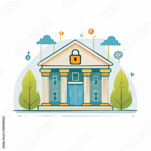 Simple Illustration Of Secure Bank Building