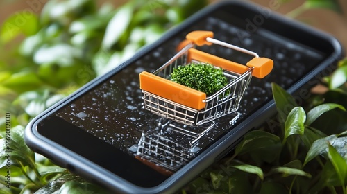 Online Green Shopping Cart Mobile Phone Screen