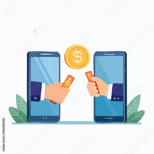 Two Smartphones Transferring Money Illustration