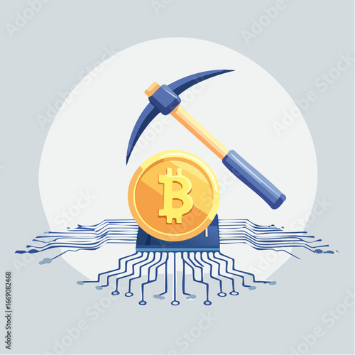 Bitcoin Mining Illustration With Pixel Art Style