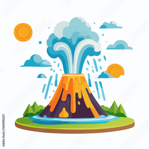 Colorful Cartoon Volcano Eruption Scene