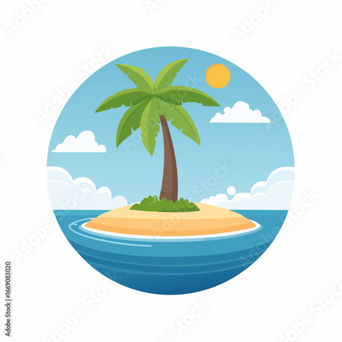 Tropical Island With Palm Tree Illustration