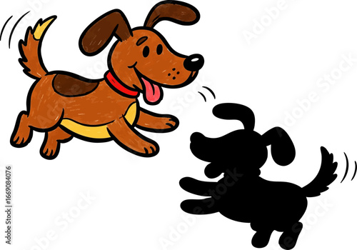 Silly Dog Chasing its Own Wobbly Shadow