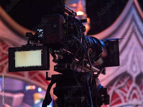 Professional Cinema Camera on a Film Set Ready for Action