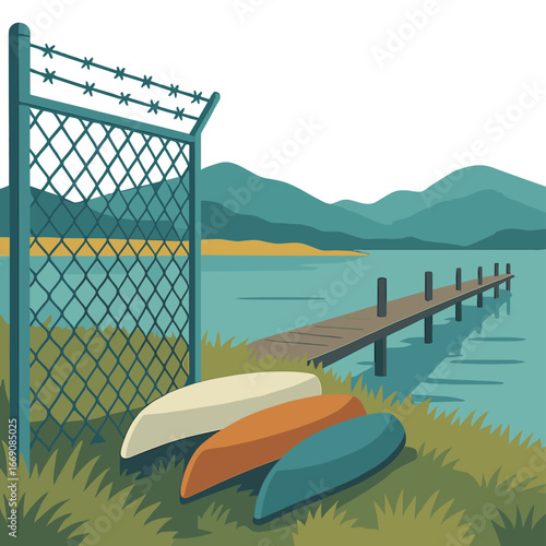 Vessels are situated on an elevated riverbank, Moffett trail, southern portion of San Francisco bay, California