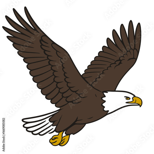 On a sunny autumn day, a white-tailed eagle hunts for fish in its natural habitat by the river