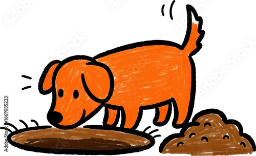 Dog Peering into a Deep Hole it Dug