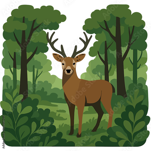 Brown roe is found in a forest, a wild animal hidden beneath the plants