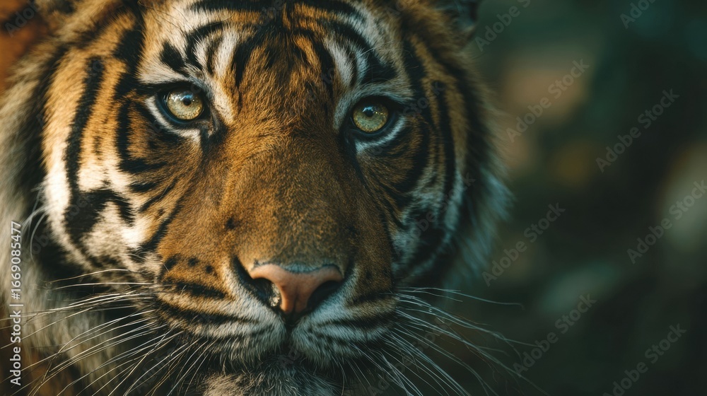 Fototapeta premium Majestic Tiger Close-Up A Stunning Portrait of a Wild Cat