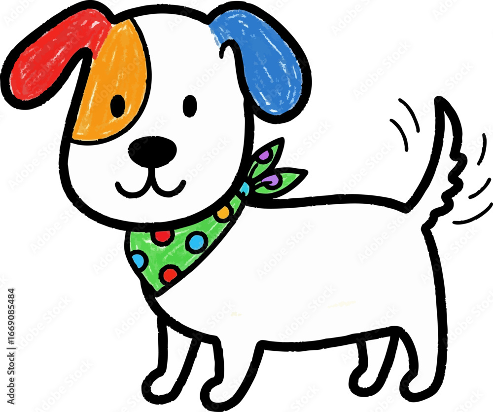 Naklejka premium Dog with a Brightly Colored Crayon Bandana