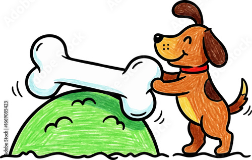 Dog Trying to Hide a Comically Large Bone