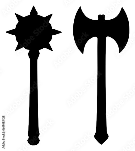 Silhouettes of Fantasy Weapons: Mace and Axe