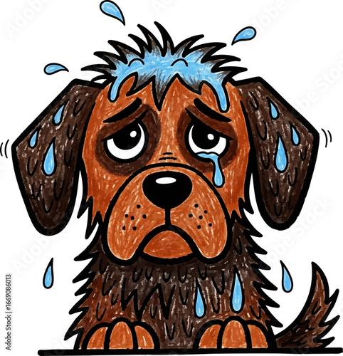 Miserable Wet Dog After a Bath