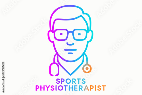 Sports Physiotherapist Portrait: A sleek, vector-style portrait of a sports physiotherapist, showcasing expertise and dedication with vibrant colors and a clean aesthetic.