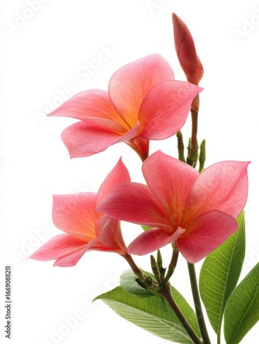 Stunning Pink Plumeria Flowers on White Background