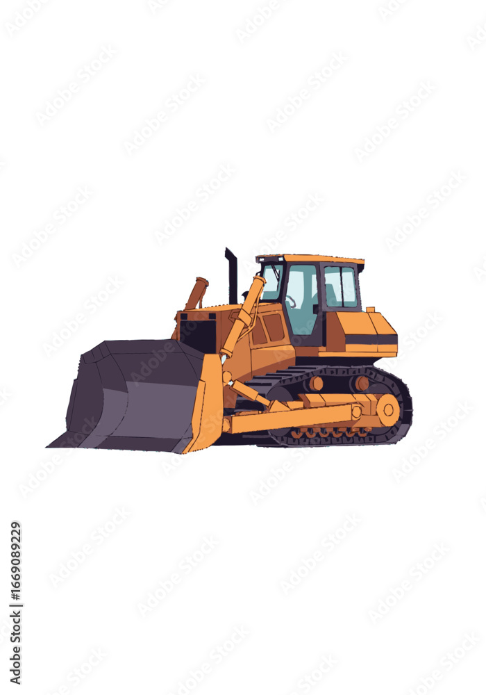 Fototapeta premium Illustration of a bulldozer ready for construction work, with its large blade and tracks visible