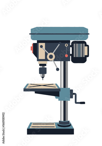 Robust industrial drill press machine for precise vertical drilling operations in a professional workshop, essential for construction, fabrication, and woodworking tasks