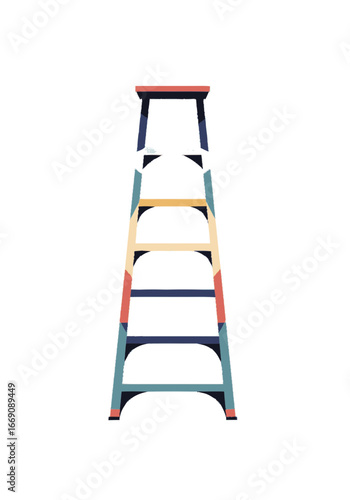 A Classic A-Frame Ladder in Blue and Wood, Standing Tall Against a White Background - Ideal for Construction and DIY Projects