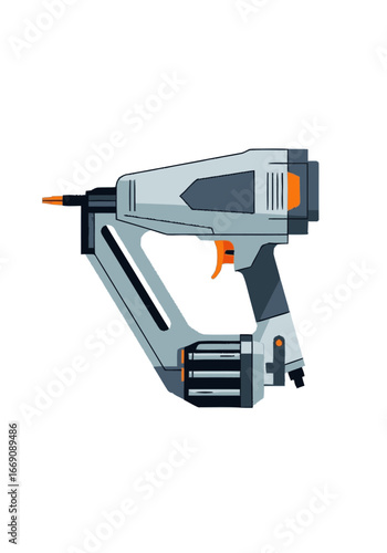 Modern Pneumatic Nail Gun Tool for Construction and Carpentry Work, Industrial Equipment Illustration