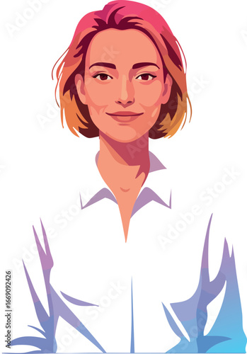 Young woman with short pink hair wearing white shirt vector illustration portrait 