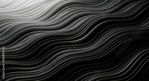 Abstract flowing lines in monochrome shades creating a dynamic sense of movement and fluidity with smooth wave patterns for modern visual interest