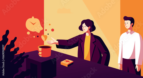 Cooking activity with two people at kitchen table in warm lighting vector illustration 