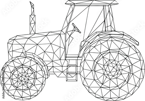 Low Poly Wireframe Tractor Mesh – Geometric Vector Illustration