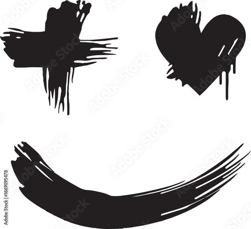 Minimalist face illustration created with expressive brush strokes. Features a simple mouth and symbolic eyes one shaped like an X, the other like a heart painted in a bold, abstract style. 