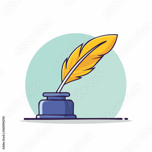 Animated Feather In Inkwell Illustration