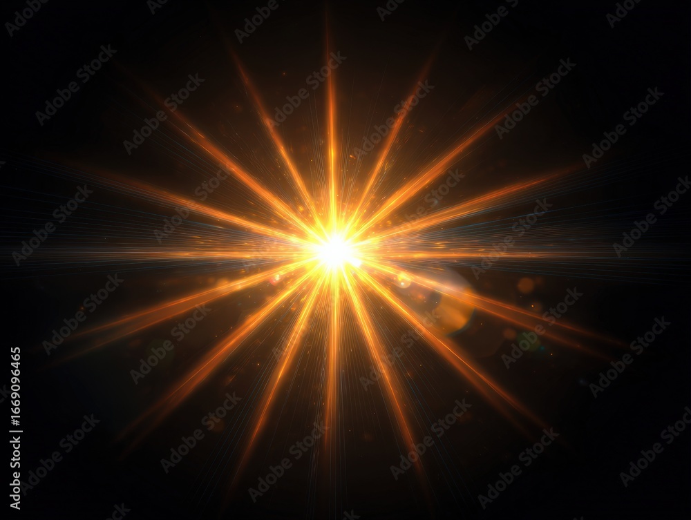 Naklejka premium Bright and Glowing Starburst with Radiating Light Rays Against a Black Background
