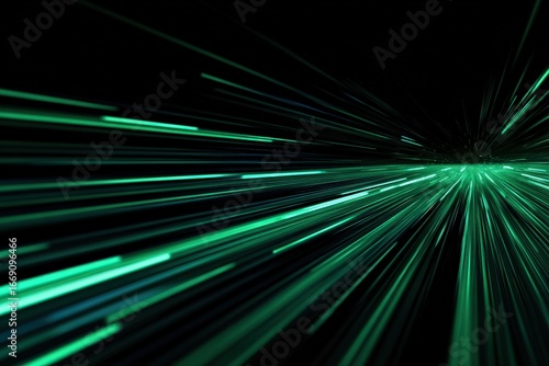 Green Light Streaks in Dark Background Creating a Dynamic and Energetic Visual Effect in Motion