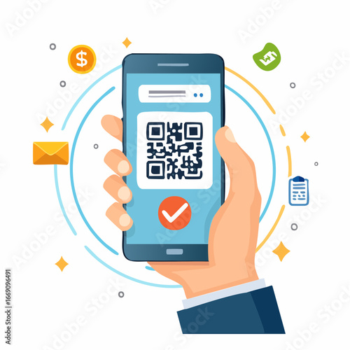 Hand Holding Smartphone With Qr Code Scanning