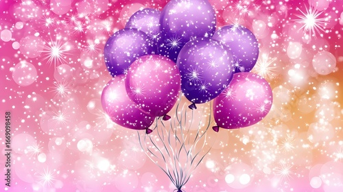 Festive Purple Pink Balloons Sparkles Background
