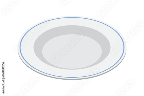 Isometric plate. Empty plate. Isometric cutlery. Isometric tableware. Vector illustration
