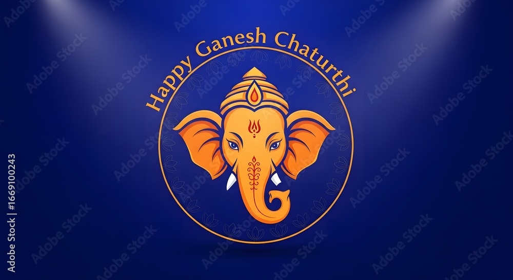 Naklejka premium Happy Ganesh Chaturthi Logo with Stylized Lord Ganesha
