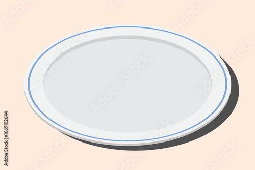Isometric plate. Empty plate. Isometric cutlery. Isometric tableware. Vector illustration