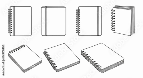 Spiral notebook collection vector illustration icon set